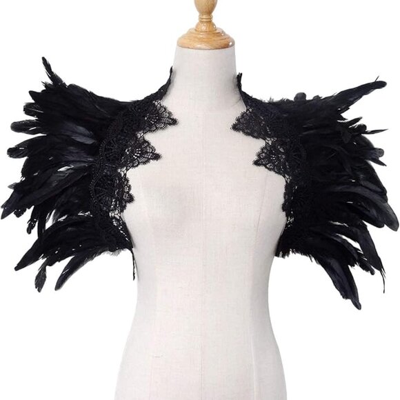 Gothic Natural Feather Cape Shawl Shoulder Wrap - Picture 3 of 6